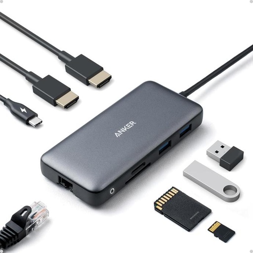 [A83460A2] Anker Laptop Docking Station 8-in-1 USB C Hub, 4K Grey
